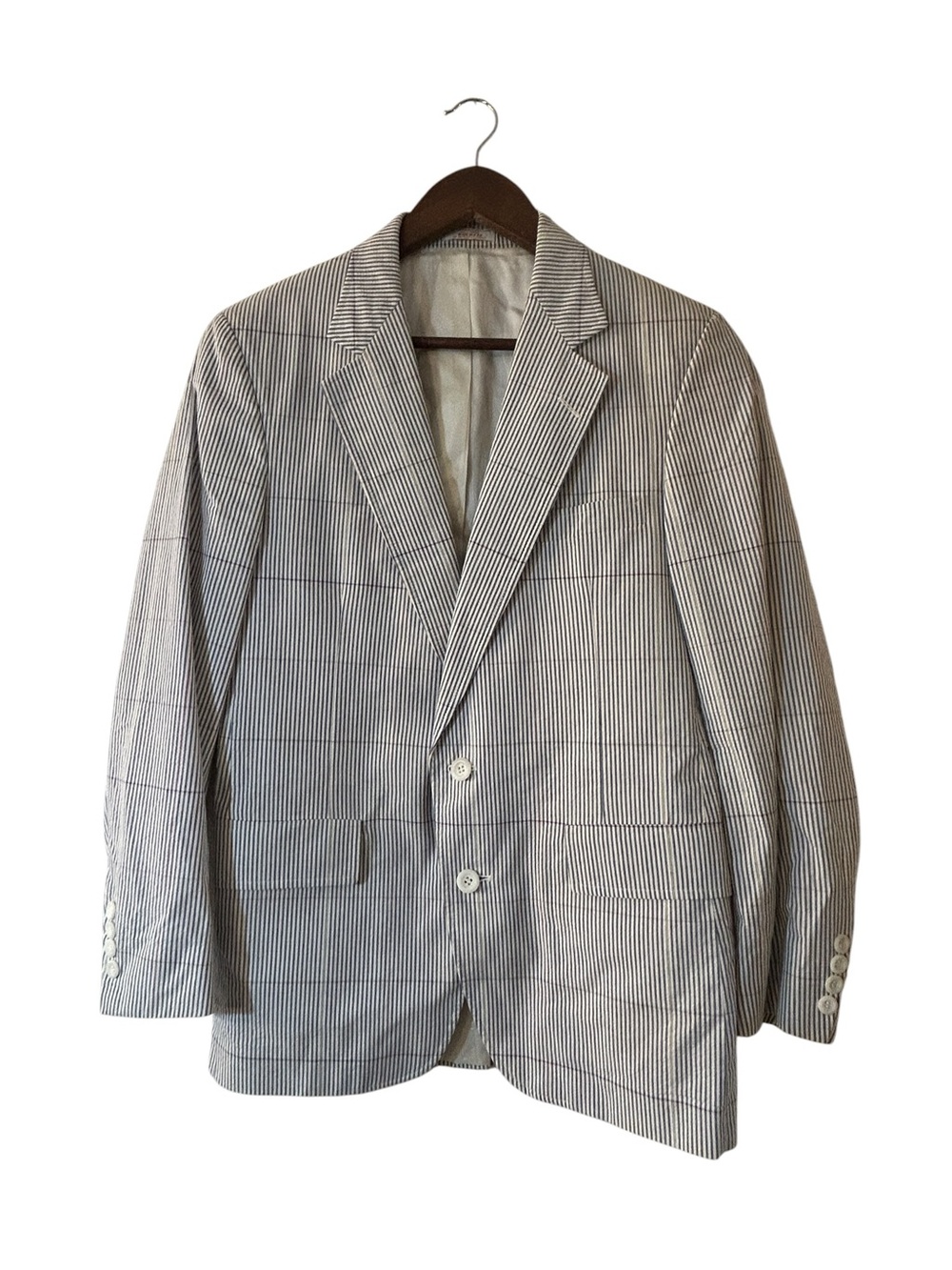 Campbell’s Southwick Men’s Blue White Seersucker Windowpane Sport Coat Blazer US